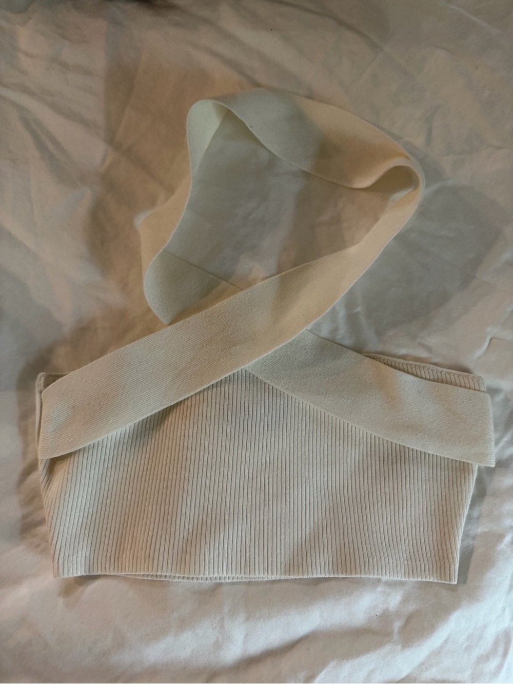 Edikted Cream Ribbed Tank with Pink Brand Tag